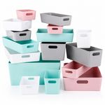 Plastic Storage Baskets Organiser Reusable Boxes Kitchen Bathroom Office Home