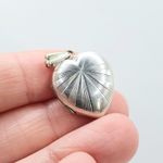 Antique Art Deco Solid Silver Back and Front Heart Locket Sunburst Pattern
