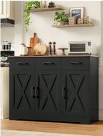 White Brown Sideboard Cabinet 3 Drawers 3 Doors Kitchen Storage Unit