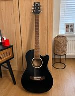 Ashton Black Cutaway 6-String Acoustic Guitar Right-Handed with Capo, & Picks