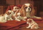 CAVALIER KING CHARLES SPANIEL DOG GREETING CARD MUM & PUPS NOTE CARD