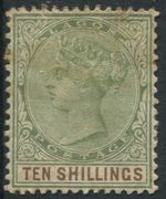 LAGOS 1887-02 10/- GREEN & BROWN SG41 MINT PART ORIGINAL GUM