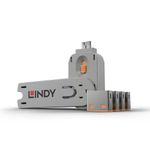 Lindy 40453 USB Port Blocker Pack of 4 Orange with Key ABS Security