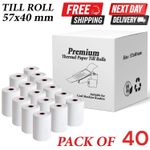 57x40 Thermal Roll Credit Card Machine Receipt Paper Till Rolls - 40 Rolls