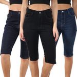 Ladies High Waist Magic Denim Shorts Womens Stretch Summer Knee Length Pants