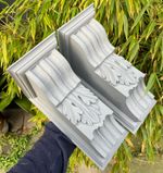Pair of large reclaimed carved wooden painted acanthus corbels 