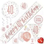 Rose Gold 40th & Happy Birthday Party Decorations Buntings Banners Balloons age