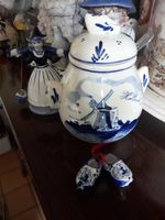 DUTCH HAND PAINTED ORNAMENTS, BLUE & WHITE, JAM/HONEY POT, CLOGS &MILK MAID
