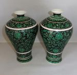 Fine Pair Antique Chinese Porcelain Famille Noir Enamel Mei Ping Vases: 23 cm