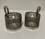 2 Soviet USSR tea glass cup holder Floral flower filigree work VTG RARE #10 