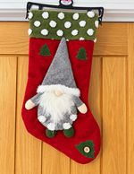Felt Christmas Stocking 20in/50cm Red Green Gnome Polka Dot Hanging