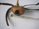Falconry leather hood - tan brown with silver bead, camo ties  Good