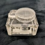Pressed Glass Inkwell Vintage 1930s Crosshatch Base With A Matching Lid W6.6cm