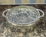 Vintage Mayell England Cut Crystal Divided Serving Dish ELL Silver-plated stand