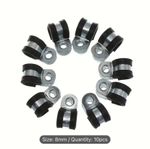 10X Marine Grade Stainless Steel Rubber-Lined P-Clip 8Mm Hose Pipe Clamp M6 Hole