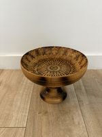 Vintage Carved Wooden Pedestal Bowl Decorative Fruit Dish Boho Centrepiece