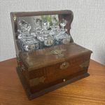 Gentlemen’s Antique Oak Cased , Three Bottle Games Tantalus Circa 1900