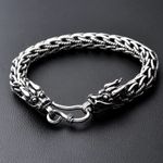 Solid 925 Sterling Silver Mens Heavy Braided Dragon Chain Clasp Cuff Bracelet