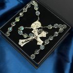 Vintage Sterling Silver & Aurora Borealis Crystal Bead Catholic Rosary HEAVY