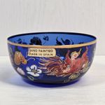 Vintage Jose Cire Royo Blue Glass Enamel Bowl Signed Spanish Art Mid Century 60s