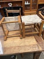 Pair of Vintage Wooden Footstools / Small Benches with Upholstered - Mid Century