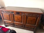 18th Century Carved Oak Wood Storage Chest, Hinged Lid, 3 Draw 55Wx20Dx33H