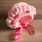 Stunning Hand Knitted Baby Girl Or Reborn Doll Romany Bonnet 3/6 Months