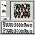 Medium Almond Halloween Press On Nails White Ghost Pumpkin Lamp Nail Art Set