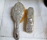 Antique Silver Backed Hairbrush and Clothes Brush 1909 with Repousse Decoration