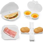 4Pcs Microwave Breakfast Set Omelette Maker Egg Poacher Bacon Tray Cooker Potato