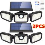 2X 3-Head 74 LED Solar Light Motion Powered PIR Sensor Wall Garden Security Lamp