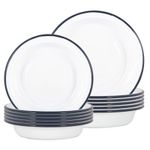 White Enamel Deep Soup Plates Metal Home Dining Outdoor Camping Pie Oven Dishes