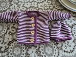 Brand New Hand Knitted Purple & White Striped Jacket With Hat. Chest Size 16'