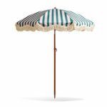 Striped Patio Umbrella Tiltable Fringe Umbrella Elegant for Beach, Garden