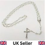 White Rosary Beads with Silver Metal Crucifix Perfect Catholic Gift