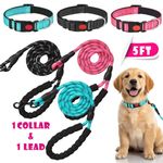 Reflective Breathable Dog Collar and Lead Set Adjustable Leash Padded Pet Collar