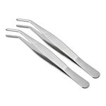 Tweezers, 5" Length, Stainless Steel Curved Blunt Serrated Tip Tweezer  2-Pieces