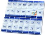 7 Day Pill Organizer Push Button Box Large Compartments Compact Spill-Proof Home