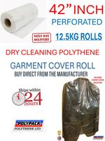 42" Drop-100G Polythene Garment Cover JUMBO 12.5KG ROLL,APRROX 360 BAGS UK MADE