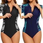 Womens Rash Vest Guard Swimming Costume One Piece Short Sleeve / Sleeveles