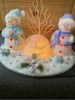 Fibre Optic Christmas Snowman & Igloo Tabletop Decoration Tree, White/Blue VGC