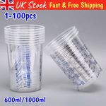 1-100x Plastic Paint Mixing Cups Calibrated Spray Painting 600ML Cup Disposable◈
