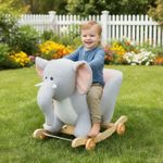 2 In1 Plush Ride on Rocking Horse Elephant Rocker w/ Wheels Wooden Toy Xmas Hxfd