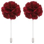 2 Pcs Flower Boutonnieres Pin Lapel Pin for Men Camellia for Suit Wine Red