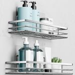Shower Caddy Adhesive No-Drilling Alloy Steel Bathroom Organiser Silver 2-Pack