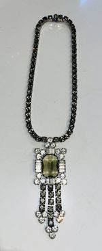 Vintage Unique Cocktail Baguette Round Crystal Necklace. Art Deco Look