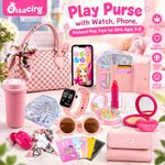 Girls Purse Set Pretend Play Handbag Phone Watch Lipstick Play Money Kids Toy