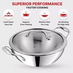 Platinum Triply Stainless Steel Kadai Wok With Glass Lid Stir Fry Induction Base