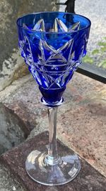 VINTAGE COBALT BLUE CUT TO CLEAR CRYSTAL HOCK WINE GLASS GOBLET BOHEMIAN STYLE