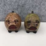 Pig Figurines X 2 Hand Painted Hand Carved Wooden Small Vintage